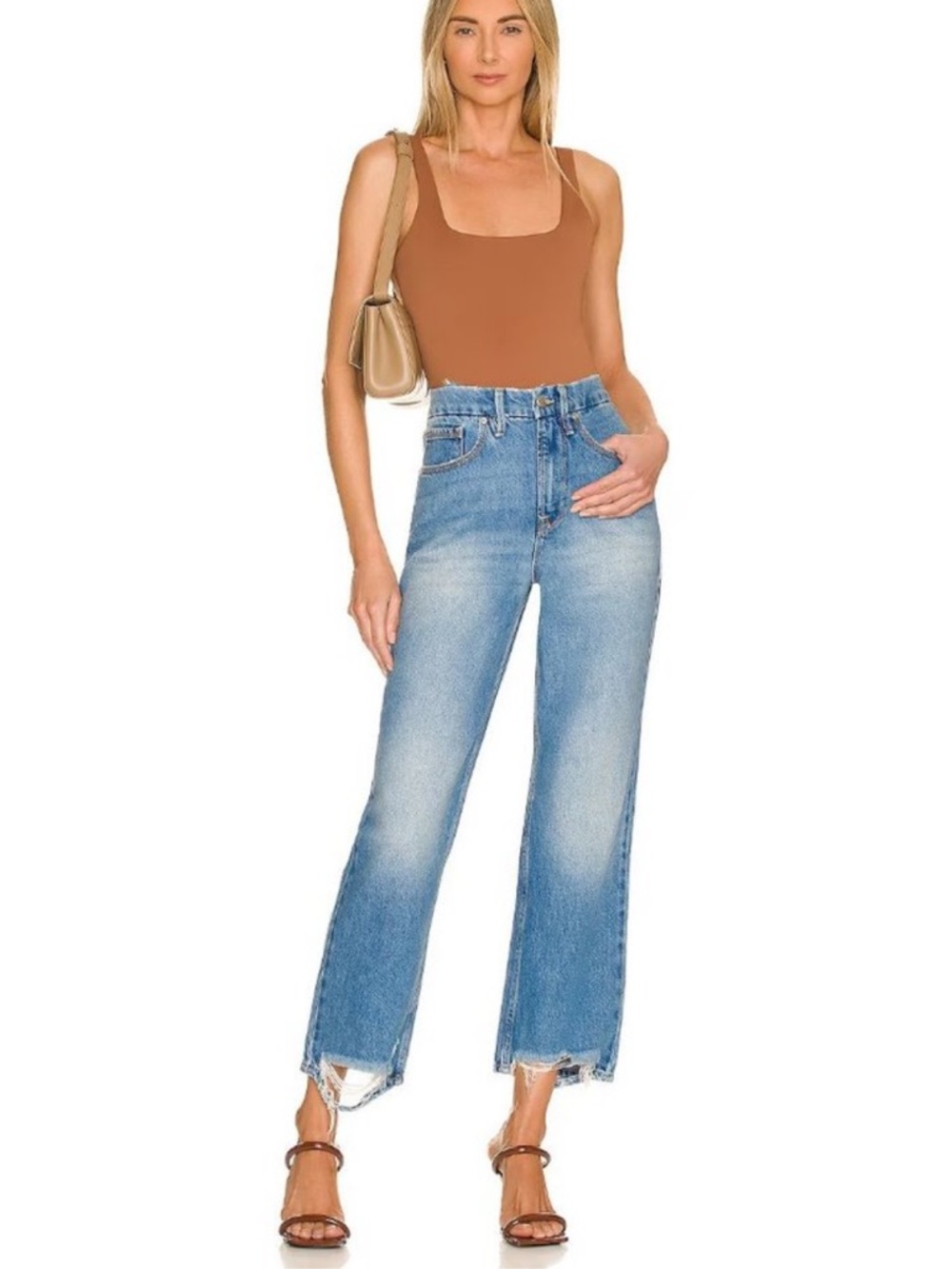 Good American Good 90'S Straight Jeans Women’s 4 27 Duster High Rise Chewed Hem